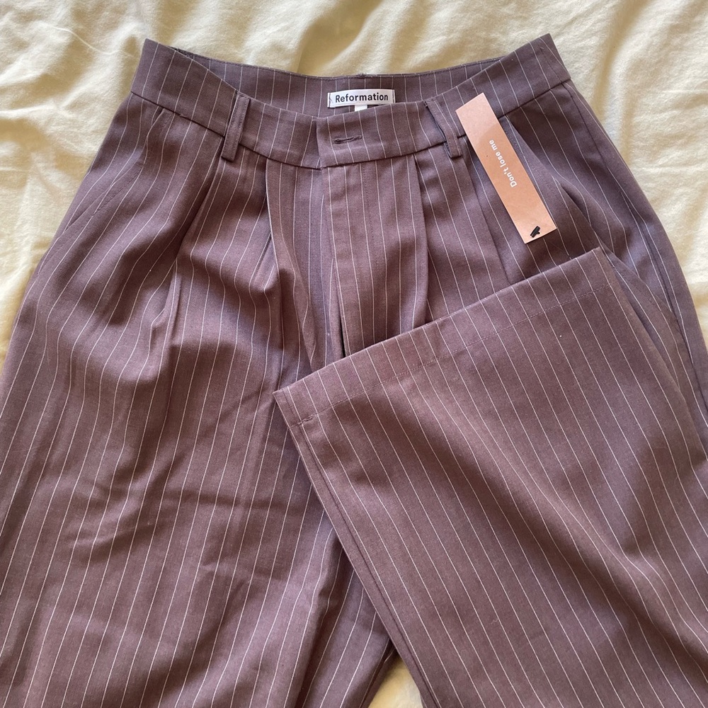 Reformation Mason Pant in Brown Stripe